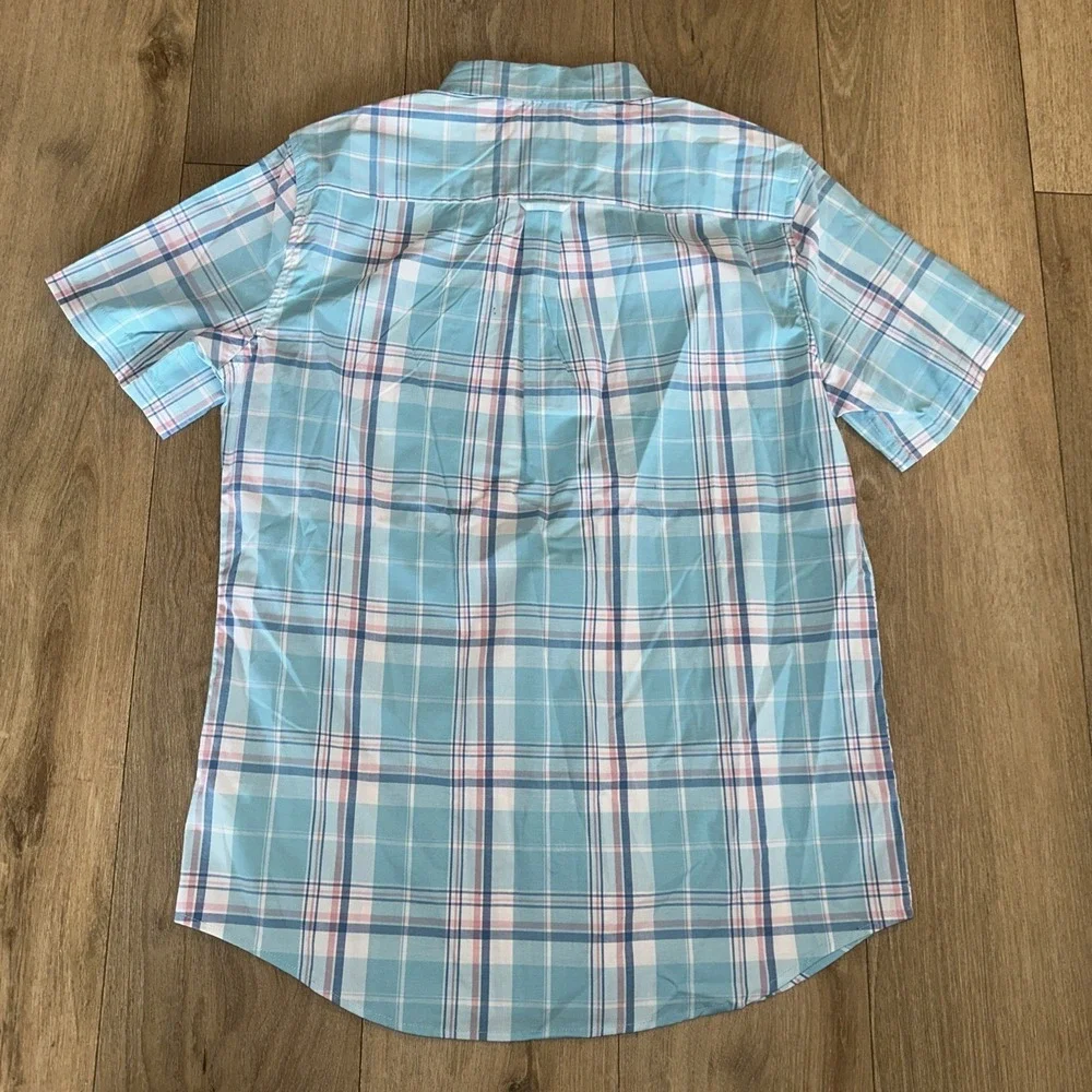 Chaps Men's Everyday Classic S/S Button‎ Down Plaid Shirt Pastel Stretch Med NWT